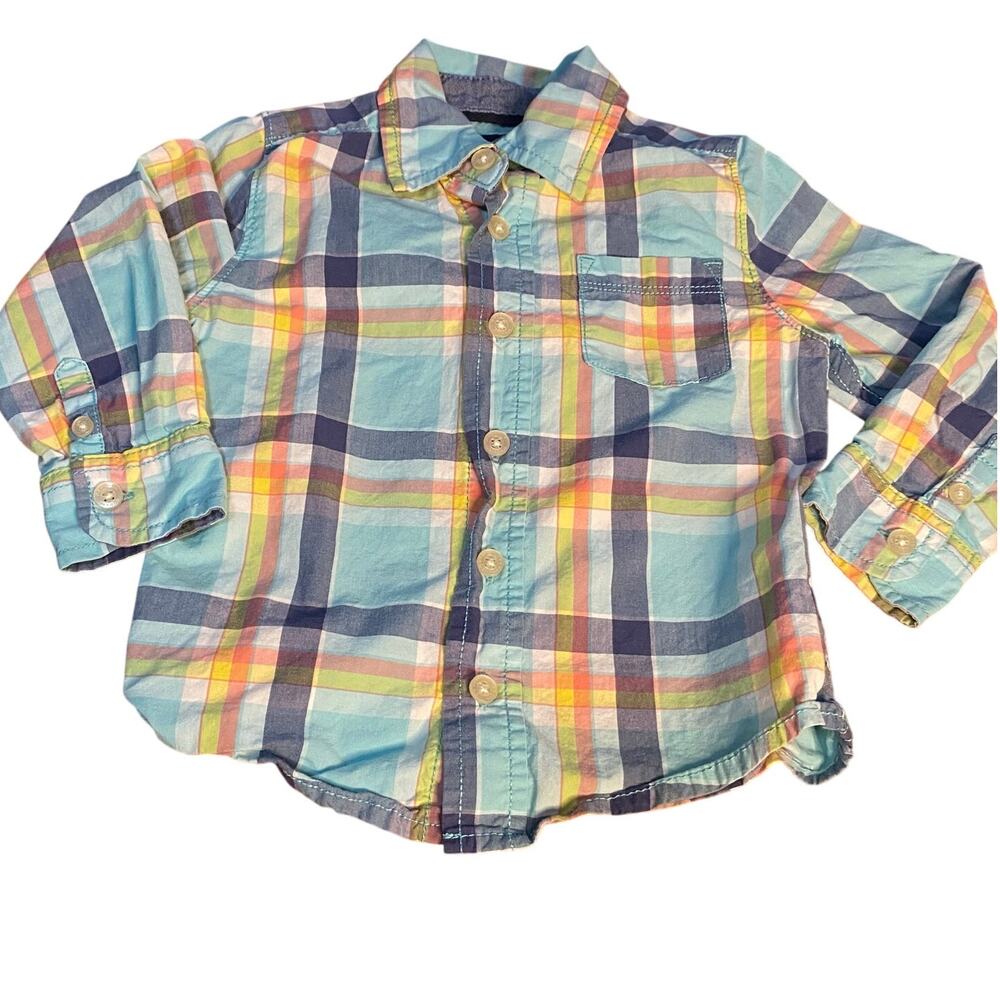 OshKosh B'gosh blue pastel plaid long sleeve button up shirt SIZE‎ 2T